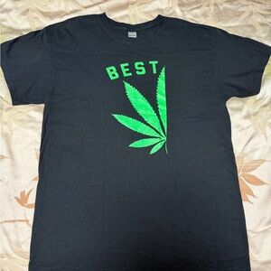 Gildan Black Tee with Green Leaf and 'Best' Print